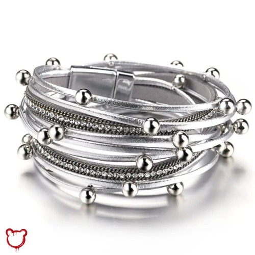 Silver Black Beaded Rope Bracelet - Black