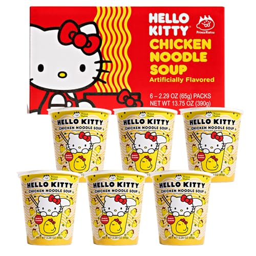 Hello Kitty Instant Ramen Noodle Cup, 6 Pack, Chicken Flavor, Premium Microwaveable Ramen Soup Mix, Asian Snacks - Chicken