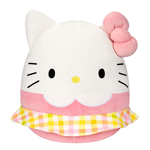 Squishmallows Sanrio 14-Inch Hello Kitty Wearing Gingham Skirt Plush - Large Ultrasoft Official Kelly Toy Plush - Pink Gingham Hello Kitty