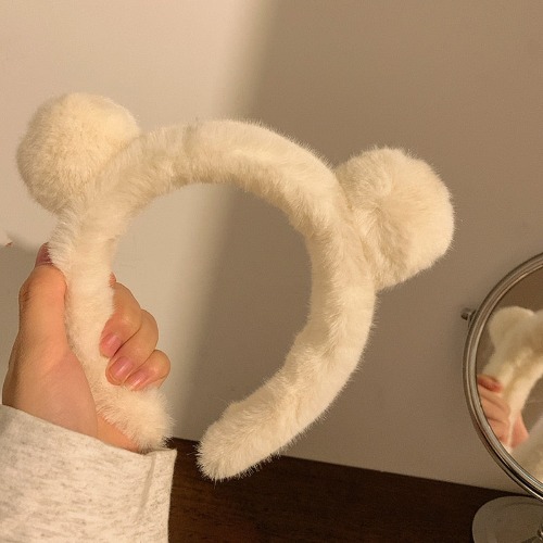 Winter Cozy Stuffed Bear Ears Headband - Off - White