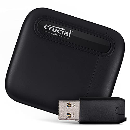Crucial X6 1TB SSD Portátil con Adaptador USB-A - Hasta 800MB/s - PC y Mac, Unidad de Estado Sólido Externa USB 3.2 - CT1000X6SSD9 - X6 Portátil + Adaptador - 1TB