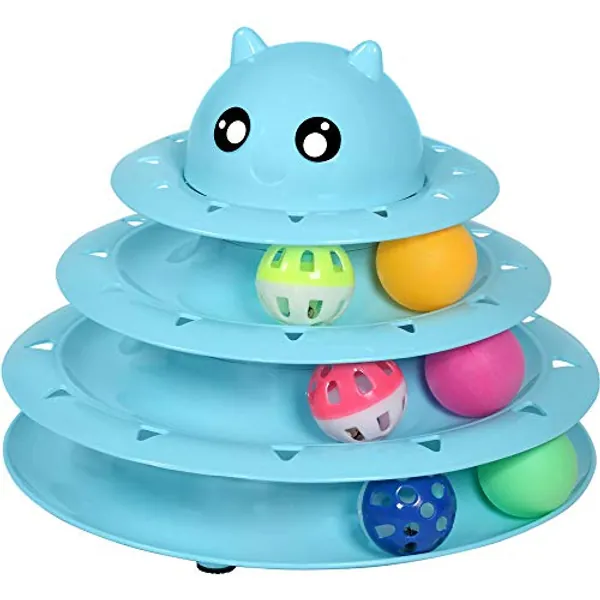 Cats Toys Ball Tower Cat Fun 3-Level Tower Ball & Track Indoor Cats Pet Roller Ball Cat Play Super Roller Super Fun PP Material More Durable Stronger … (Sky Blue)