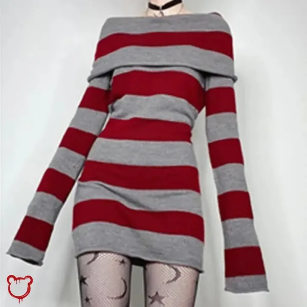 Embers' Sweater Dress: Black/Grey & Red/Grey