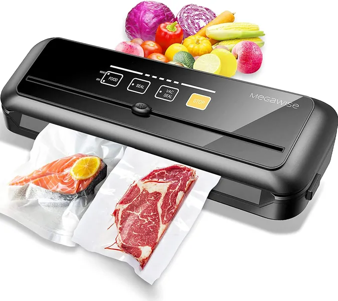 MegaWise 80kpa Powerful but Compact Vacuum Sealer Machine, Bags and Cutter Included, One-Touch Automatic Food Sealer with External Vacuum System for All Saving needs, Dry Moist Fresh Modes - 