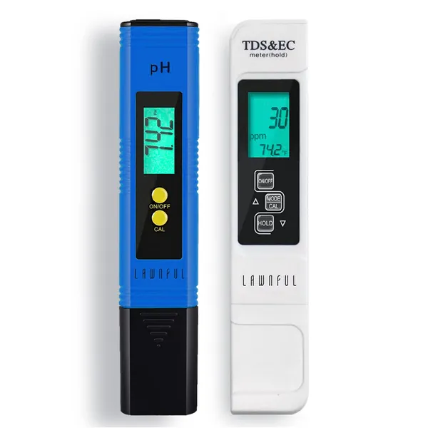 Water pH Meter and TDS Meter, LAWNFUL pH and 3 in 1 TDS&EC Water Tester Combo, ±0.01 pH Accuracy ±2% F.S Accuracy TDS/EC/Temperature Meter, Pen Type and Handheld, PPM Meters for Home and Lab - White+Blue