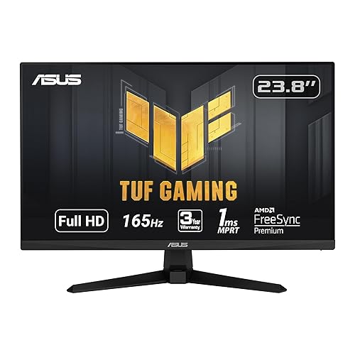 ASUS TUF Gaming 23.8” 1080P Monitor (VG247Q1A) - Full HD, 165Hz (Supports 144Hz), 1ms, Extreme Low Motion Blur, Adaptive-sync, FreeSync Premium, Shadow Boost, Speakers, Eye Care, HDMI, DisplayPort - 24" 165Hz FreeSync Premium