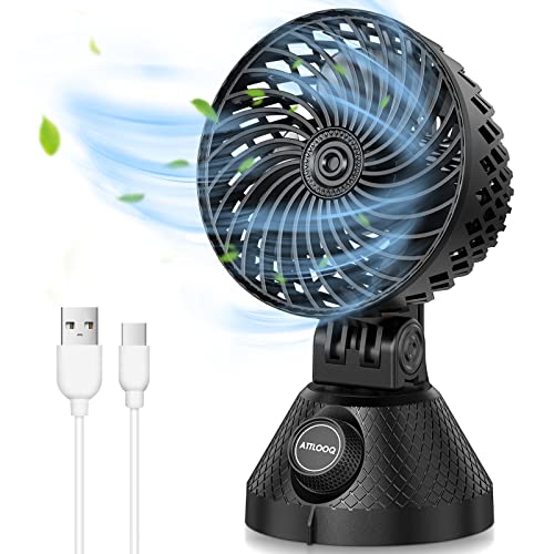 USB Desk Fan, ATTLOOQ Small Portable Desktop Personal Fan 3 Speeds Strong Airflow, Adjustable Tilt Automatic Swing Cooling Fan, Quiet Small Desk Fan for Home Office Bedroom Indoor