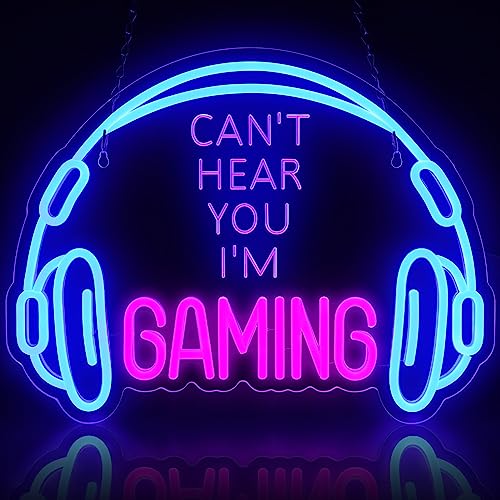 ReyeeInc Gaming Headset Neon Sign, Large Bright and Dimmable Colorful LED Game Headphone Neon Light and USB Powered Lightup Signs for Gamer Zone Video Room Bedroom Wall Art Decor (15.7*11.8")