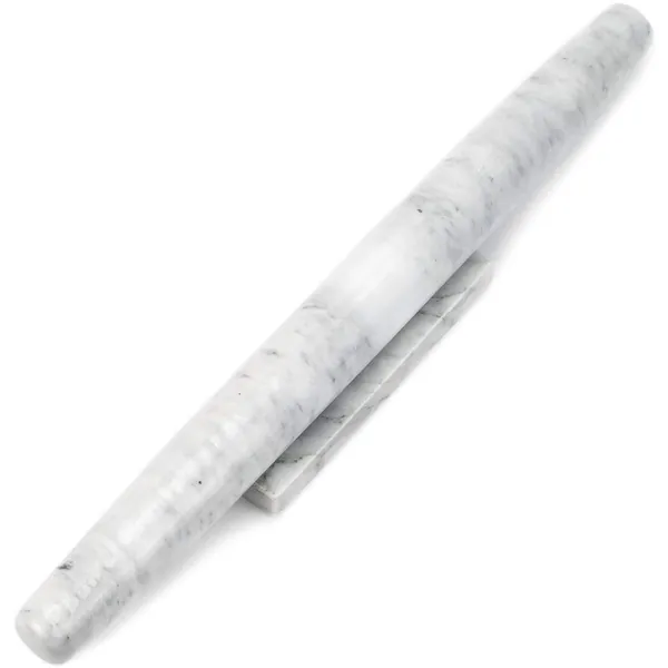 Marble French Rolling Pin for Baking Pizza Dough, Pie & Cookie With Stand - Nonstick Essential Kitchen utensil tools gift ideas for bakers 16" inch Pins (White Marble)