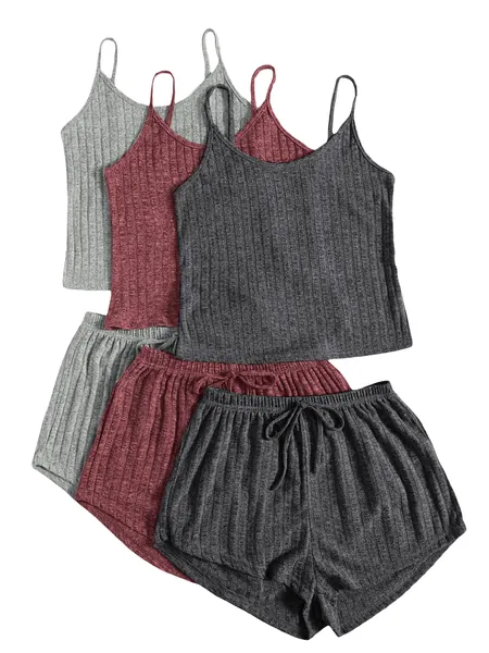 SOLY HUX Women's Button Front Ribbed Knit Tank Top and Shorts Pajama Set Sleepwear