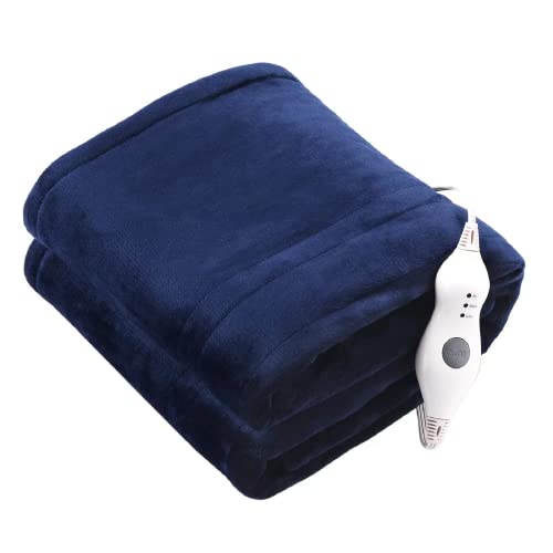 Tefici Electric Heated Blanket Throw, Super Cozy Soft 2-Layer Flannel 50" x 60" Heated Throw with 3 Fast Heating Levels & 4 Hours Auto Off, Machine Washable, ETL&FCC Certified, Home Office Use,Blue - Blue - Throw