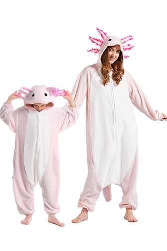 DarkCom Animal Onesie for Kids,Parent-Child Sleepwear Cosplay Halloween Costume Christmas Pajamas - Large - Axolotl