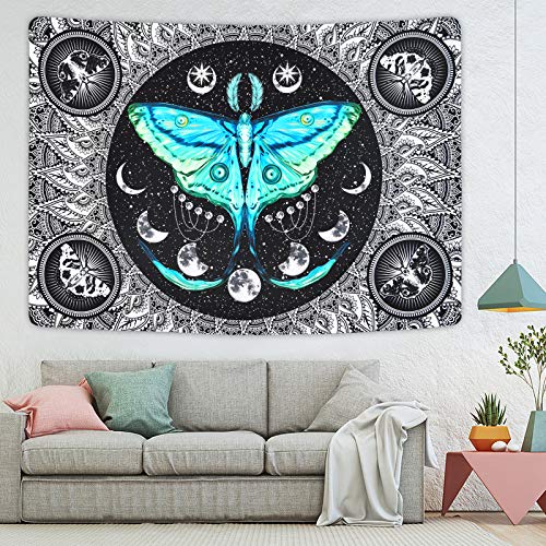 Boniboni Moth Tapestry Moon Phase Tapestry Psychedelic Eyes Tapestry Moon and Stars Tapestry Black and White Tapestry Wall Hanging for Room(51.2 x 59.1 inches) - Colorful - 51.2ʺ × 59.1ʺ