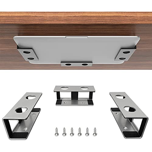 JEMACHE Under Desk Laptop Mount, Metal Under Table Desk Holder for Laptop, Mac Mini, MacBook, Keyboard with Anti-Scratch Silicone (Silver) - Silver