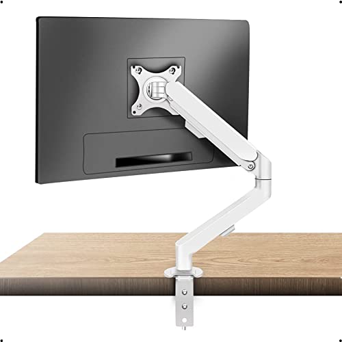 HILLPORT White Monitor Arm Single Desk for 17-30 Inch LED LCD Screens, 360° Rotating Gas Spring Arm, 2 Optional Mounting Methods, Bracket VESA 75&100 mm and Weight 2-9KG M5W - 30 inch - White Single Arm