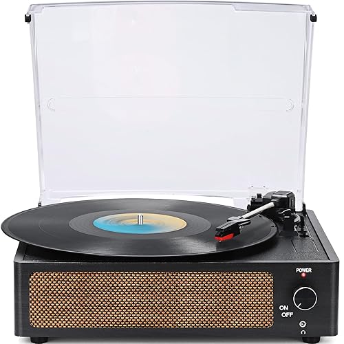 WOCKODER Vinyl Record Players Vintage Turntable for Vinyl Records with Speakers Belt-Driven Turntables Support 3-Speed, Bluetooth Wireless Playback, Headphone, AUX-in, RCA Line LP Vinyl Players Black - Black - Built-in Two Speakers