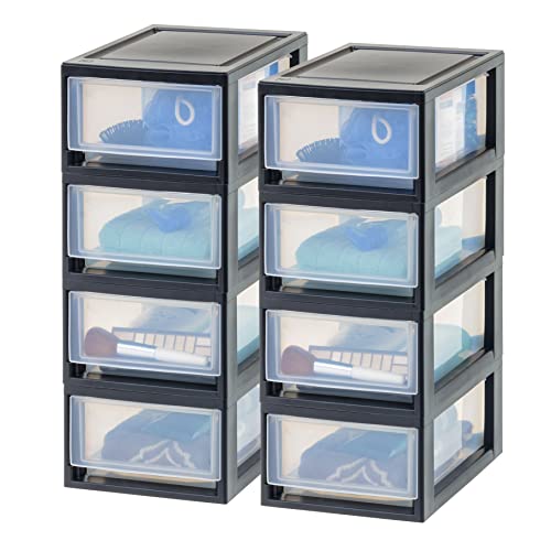 IRIS USA 6 Qt. Small Plastic Stacking Drawer, Stackable Storage Organizer Unit with Sliding Drawer for Bedroom Kitchen Under Sink Pantry Craft Room Dorm Office, Black, 8-Pack - Black - 6 Qt. - 8 Pack