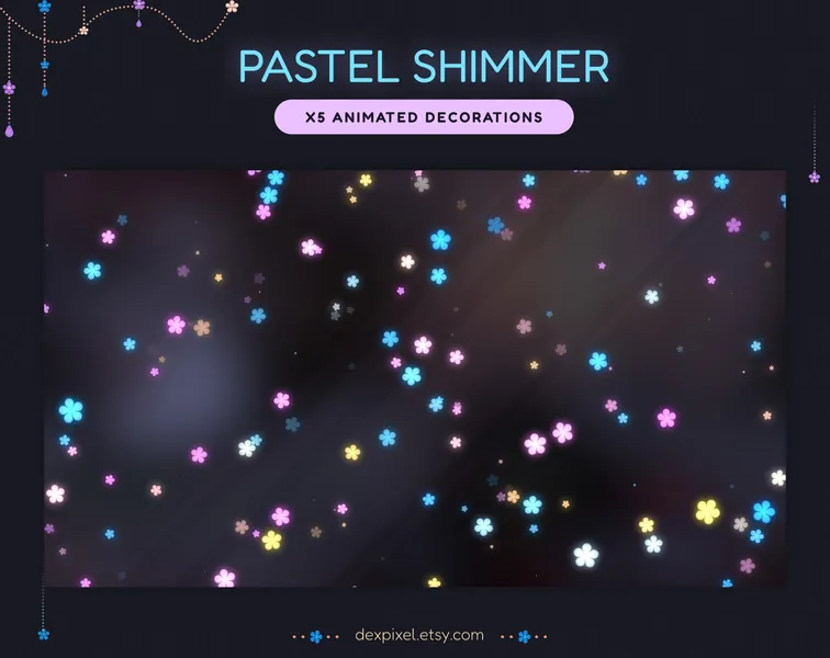 Pastel Flowers Shimmer Decoration | 5 Animated Stream Decorations | Cute Pastel Animated Stream Decor | Vtuber Stream Decoration