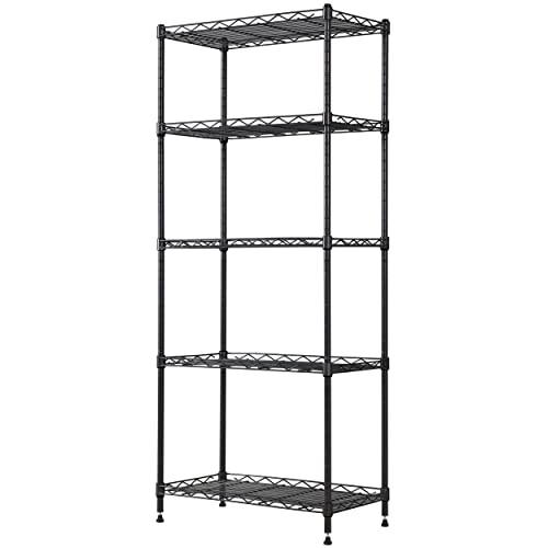 REGILLER 5-Wire Shelving Metal Storage Rack Adjustable Shelves, Standing Storage Shelf Units for Laundry Bathroom Kitchen Pantry Closet (Black, 21.2L x 11.8W x 53.5H) - Black - 21.2L x 11.8W x 53.5H