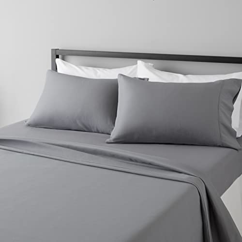 Amazon Basics Lightweight Super Soft Easy Care Microfiber 4-Piece Bed Sheet Set with 14-Inch Deep Pockets, Full, Dark Gray, Solid - Full - Sheet Set - Dark Gray