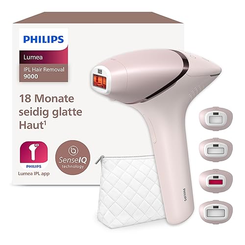 Philips Lumea IPL Haarentfernungsgerät 9000 Series – Haarentfernungsgerät mit SenseIQ Technologie, 4 Aufsätze für Körper, Gesicht, Bikinizone und Achselhöhlen, kabellos (Modell BRI957/00) - BRI957/00