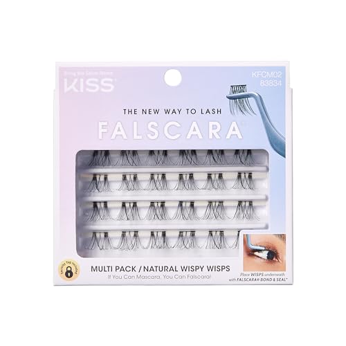 KISS Falscara Multipack False Eyelashes, Lash Clusters, Natural Wispy Wisps', 10mm-12mm-14mm, Includes 24 Assorted Lengths Wisps, Contact Lens Friendly, Easy to Apply, Reusable Strip Lashes - 24 Count (Pack of 1) - Natural Wispy