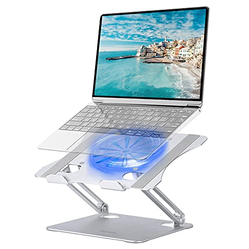 Laptop Stand with Fan, Laptop Riser Computer Stand for Laptop Foldable & Height Adjustable, Compatible with MacBook Air Pro, Dell, HP, Notebook 10-17.3” Sliver