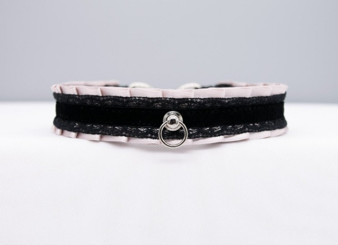 Dusty Lilac and Black Velvet Collar | D-ring / Silver