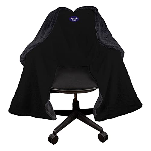 The Original Office Chair Blanket by SnuggleBack; Cozy Comfy Office Desk Chair Wrap Attaches for Convenient Heat and Hands-Free. Stay Warm In The Winter or Summer. Black Faux Fur with Sherpa Fleece - Black