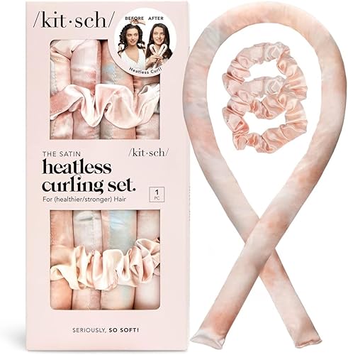 Kitsch Satin Heatless Curling Set - Valentines Gift for Her, Heatless Hair Curler To Sleep In, Heat Free Curls Overnight for Frizz-Free, Soft Curls - For All Hair Types - Sunset - Sunset Tie Dye