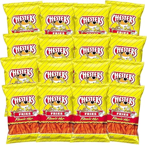 Chester's Flamin' Hot Fries - Snack Pack of 16 Gluten Free Healthy Chips & Crisps- Bulk Snacks & Individual Chips - Variety Chips for All Adults, Teenagers, and Kids Snacks, 1.75 Ounce Bags