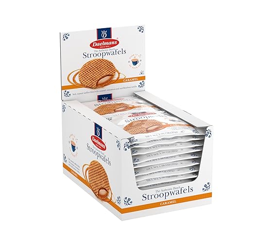 Daelmans Stroopwafel Caramel - The Original Stroopwafels, Toasted Dutch Waffle Cookies w/a Creamy & Buttery Filling, Made In Holland, Individually Wrapped - Caramel Cookie Waffles, 24 Count - Caramel - 1 Ounce (Pack of 24)