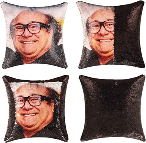 Rackynass Danny Devito Funny Sequin Throw Pillow Cover Magic Reversible White Elephant Gifts Sequin Pillow Case Decorative Cushion Cover Glitter Accent Pillow 16x16 Inches - Danny Devito Pillow Cover