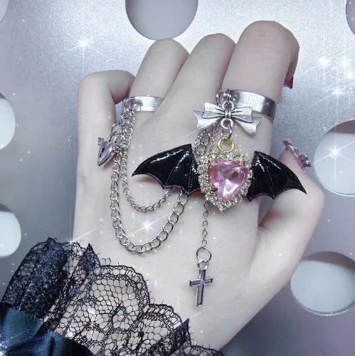 'Journey' Angel and Bat Wings Ring - Black Bat