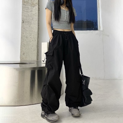 'Panther' Black Grunge Wide Leg Pants - Black / XXXL(60-65)kg