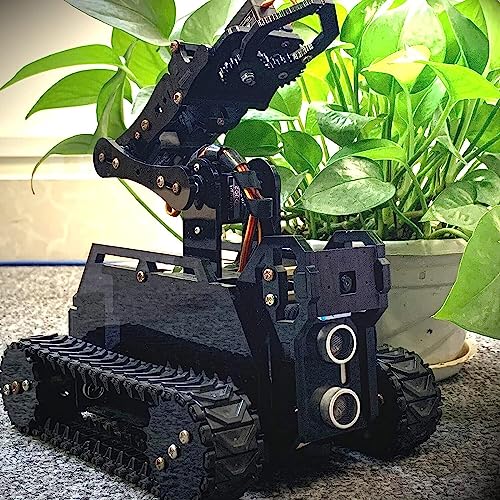 Adeept RaspTank WiFi Wireless Smart Robot Car Kit for Raspberry Pi 4 3 Model B+/B, Tank Tracked Robot with 4-DOF Robotic Arm, OpenCV Target Tracking, Video Transmission with PDF