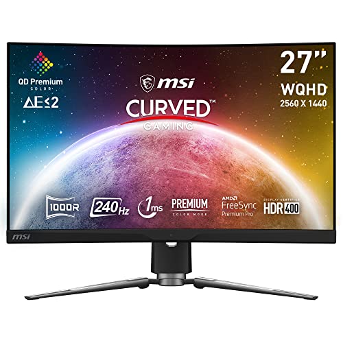 MSI MPG ARTYMIS 273CQRX-QD 27 Inch WQHD Curved Gaming Monitor - 1000R 2560 x 1440 VA Quantum Dot Panel, 240 Hz / 1ms, FreeSync Premium Pro, ΔE≤2 Colour Accuracy, DisplayHDR 400 - DP 1.2a, USB Type-C - 27" / 1000R / QD - WQHD / 240 Hz