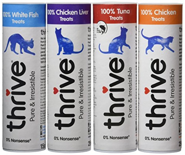 Thrive Cat Treats - Assorted Chicken, White Fish, Tuna & Chicken Liver,(Pack of 4) - Assorted - 25 g (Pack of 4)