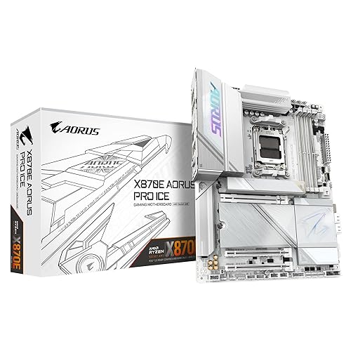 GIGABYTE X870E AORUS PRO ICE Motherboard - Supports AMD Ryzen 9000 CPUs, 16+2+2 Phases Digital VRM, up to 8000MHz DDR5 (OC), PCIe 5.0x3, Wi-Fi 7, 2.5GbE LAN, USB 4 - X870E AORUS PRO ICE