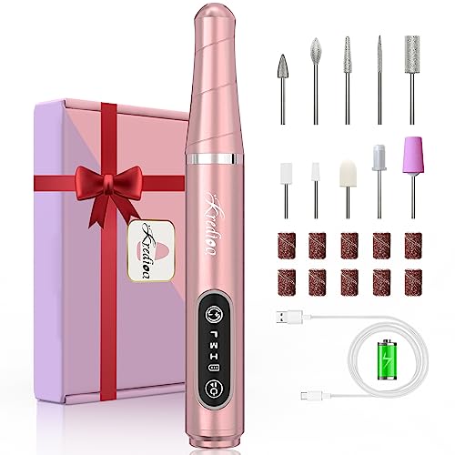 Kredioo Electric Nail Files, Cordless Electric Nail Drill for Acrylic Gel Nails, Rechargeable Portable Manicure Nail File Remover, 20000RPM E File Nail Care Set for Remove Cuticle Callus - Gold