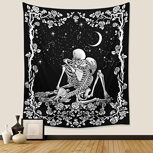 Wonrizon The Lovers Skull Tapestry,Black and White Romantic Constellation Skeleton Tapestries Wall Hanging decor for Living Room Bedroom (51.2”x 59.1”) - 51.2”x 59.1”