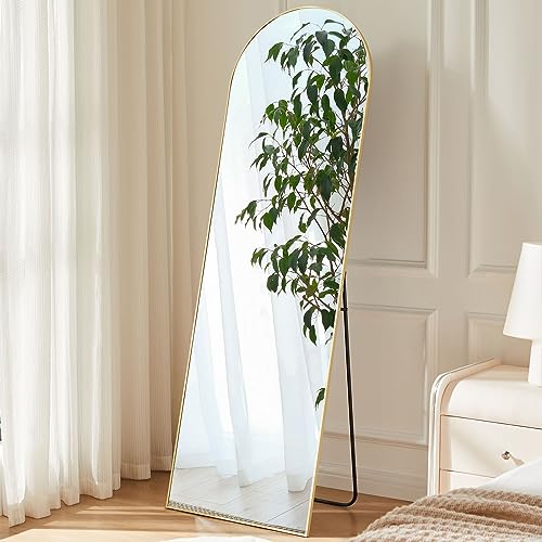 Sweetcrispy 59"x16" Arched Full Length Mirror Full Body Floor Mirror Standing Hanging or Leaning Wall Mirror with Stand Aluminum Alloy Thin Frame for Bedroom Cloakroom, Gold - Gold-arched - 59"×16"