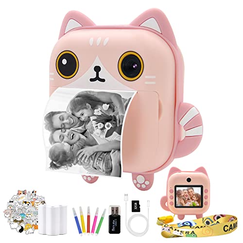 Instant Print Camera for Kids, Kids Camera with Print Paper, Selfie Video Digital Camera with HD 1080P 2.4 Inch IPS Screen,3-14 Years Old Children Toy Learning Camera for Birthday,Chistmas-Pink