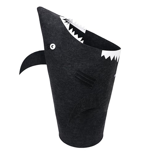 DiscoverSharks Sharky Hamper - Laundry basket for kids. Felt laundry hamper with fun shark design to encourage kids to clean their rooms. Toy organizer and basket. (Gray) - Gray