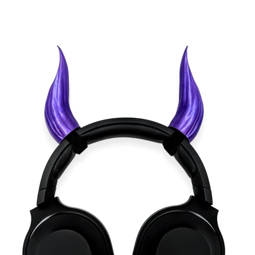 BeamTeam3D Smooth Horns for Headphones -  Headphone Attachment in Various Colors with Self Fastener - Cosplay Devil Ears for Gamers and Streamers (Set of 2) (Dark Silk Purple) - Dark Silk Purple