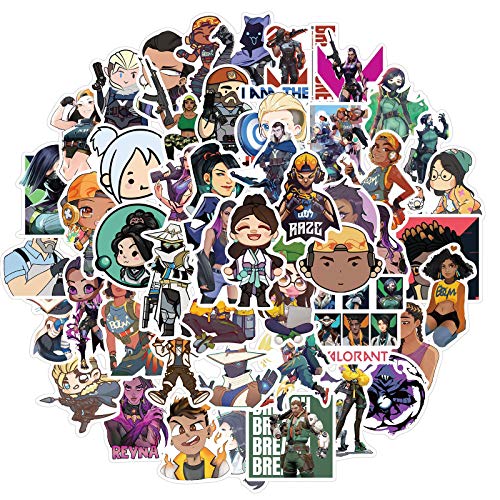 Valorant Stickers 50 PCS are Suitable for Motorcycles,Cars,Phones,Pianos,Guitars,Skateboards,Helmets,Cups,Bicycles,Notebooks,Fashionable Children,Teenagers and Adults Stickers.