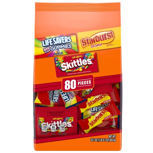 SKITTLES, Starburst & Life Savers Halloween Candy Fun Size Variety Mix 22.7-Ounces 80 Pieces