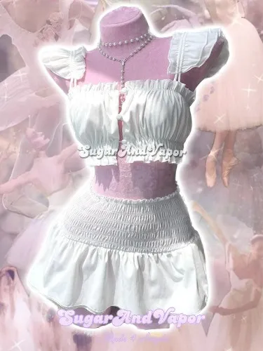 "Aria" White Frilled Top & Skirt Set