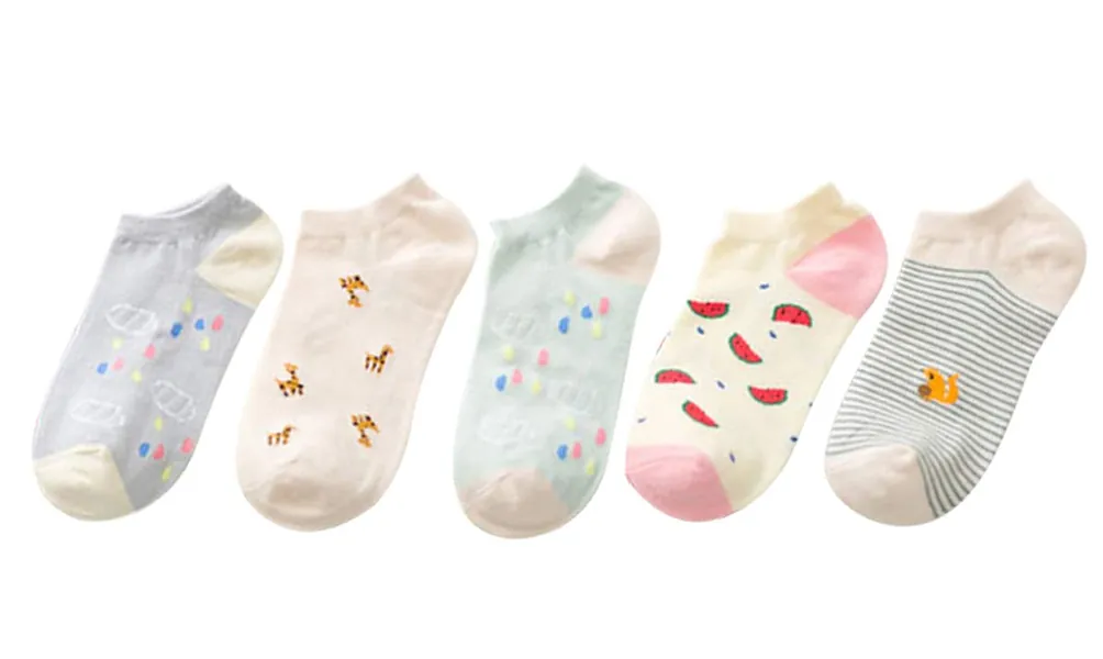 Gomerbesen 5 par söta damstrumpor lågt skuren ankelstrumpor