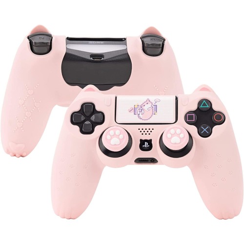 GeekShare Cat Paw PS4-kontroll hud, halkfritt silikonkontrollfodral skinnskydd kompatibelt med Playstation 4 Slim/Pro Controller – rosa - Rosa